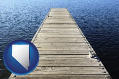 nevada map icon and a boat dock on a blue water lake