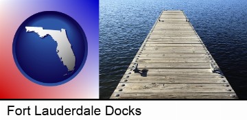 a boat dock on a blue water lake in Fort Lauderdale, FL