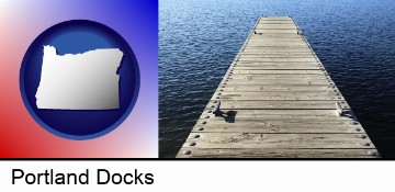 a boat dock on a blue water lake in Portland, OR