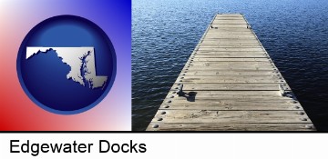 a boat dock on a blue water lake in Edgewater, MD