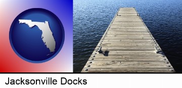 a boat dock on a blue water lake in Jacksonville, FL