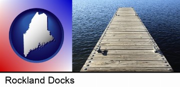 a boat dock on a blue water lake in Rockland, ME